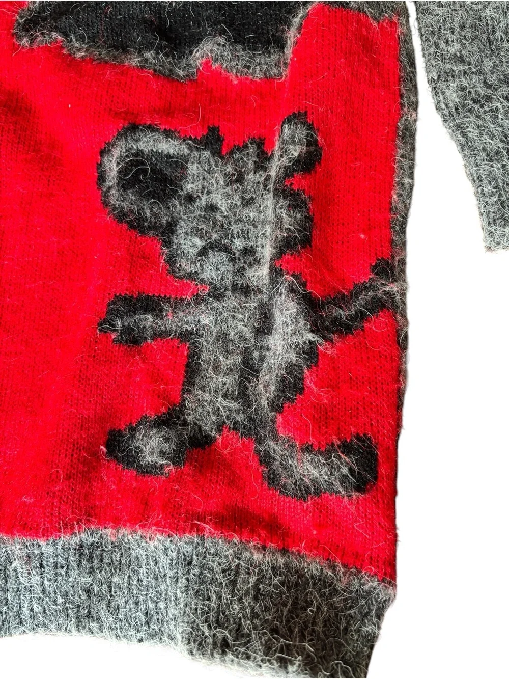 Vintage Gray & Red Graphic Fuzzy Sweater